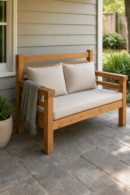 A finished box-frame outdoor sofa
