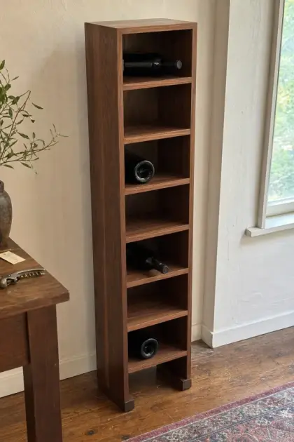 A finished cubby wine rack