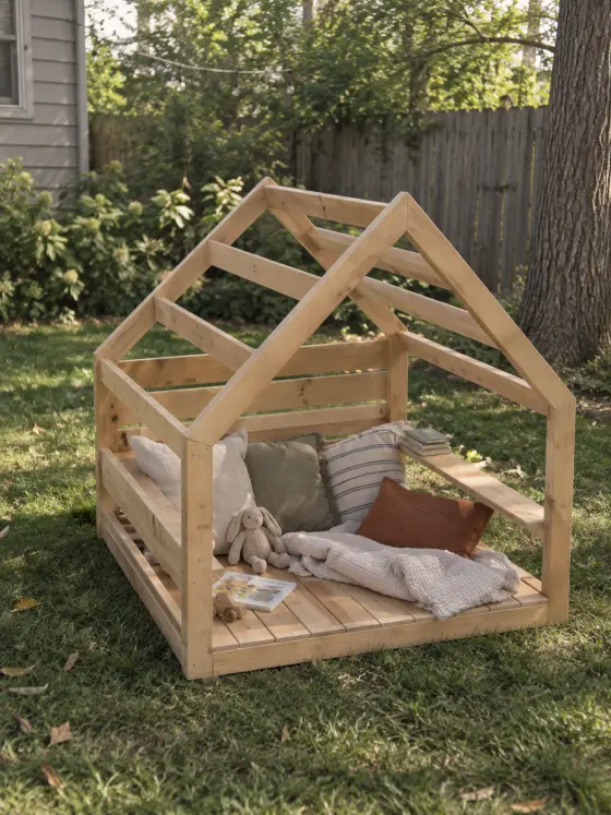 A finished outdoor play cabin