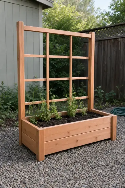 A finished raised bed with trellis