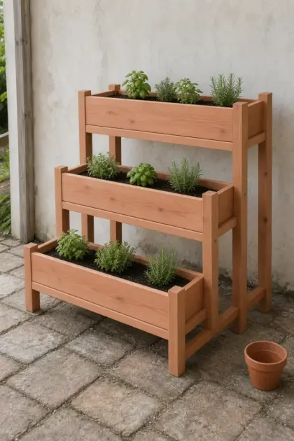 A finished tiered planter stand